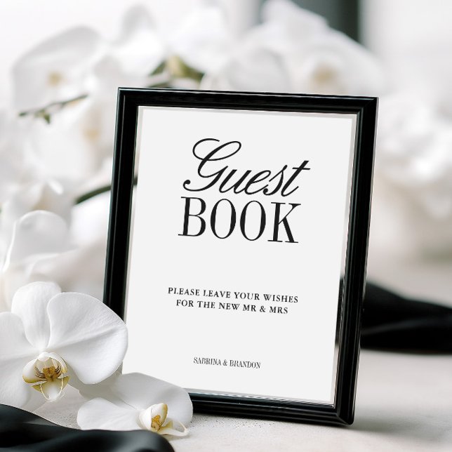 Elegant Black & White Wedding Guest Book Sign (Elegant Black & White Wedding Guest Book Sign)