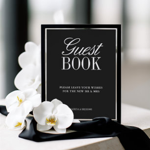 Elegant Black & White Wedding Guest Book Sign
