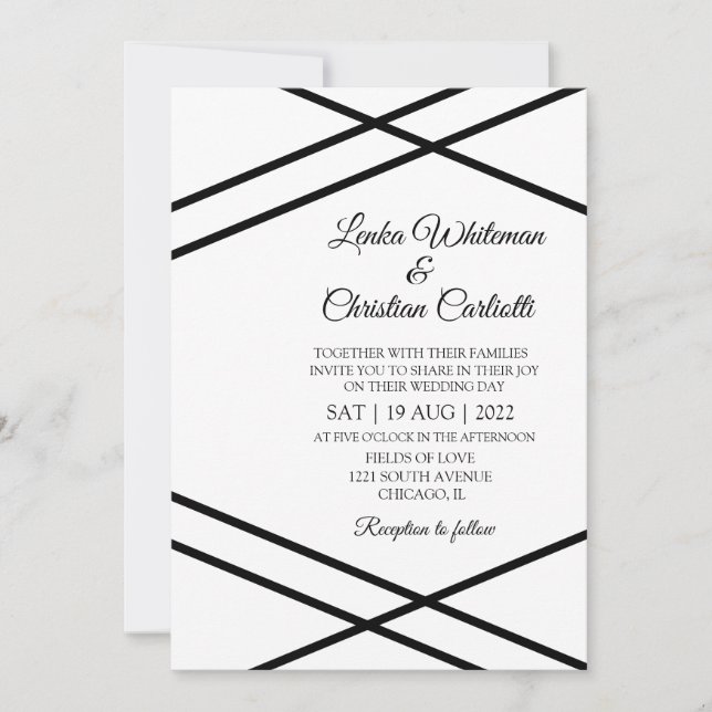 Elegant Black White Wedding Invitation (Front)