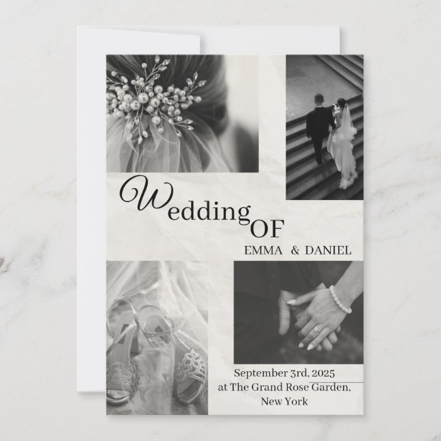 Elegant Black & White Wedding Invitation  (Front)