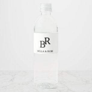 Elegant Black White Wedding Monogram Design Water Bottle Label
