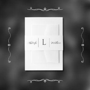 Elegant Black & White Wedding Monogram Invitation Belly Band