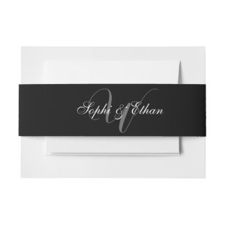 Elegant Black White Wedding Monogram Invitation Belly Band