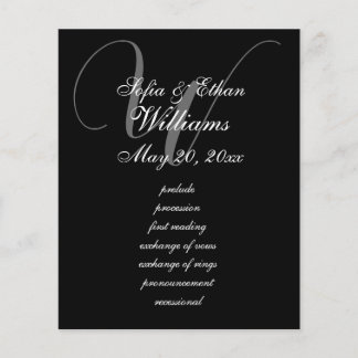 Elegant Black White Wedding Monogram Program