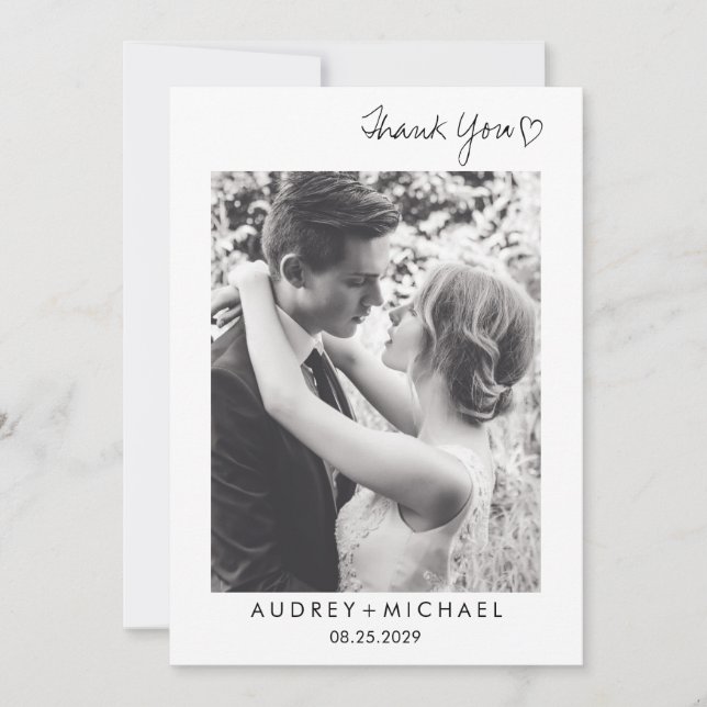 Elegant Black White Wedding Photo Thank You (Front)