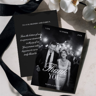 Elegant Black & White Wedding Photo Thank You Card