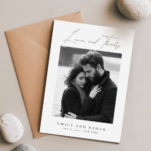 Elegant Black & White Wedding Photo Thank You Card