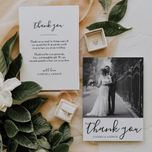 Elegant Black White Wedding Photo Thank You Card
