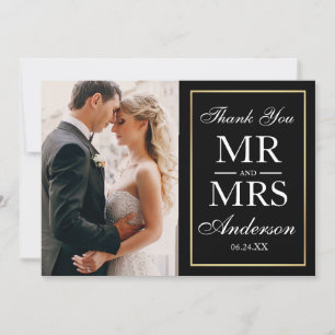 Elegant Black & White Wedding Photo Thank You G Card