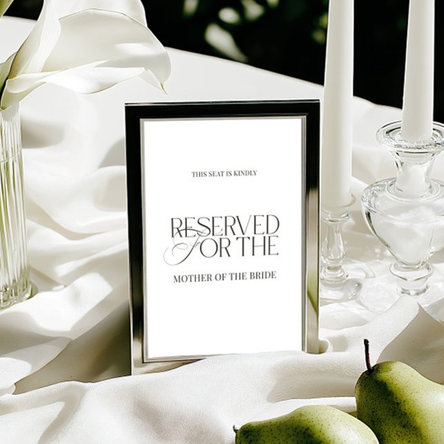 Elegant Black & White Wedding Reserved Seat Sign Card (Elegant Black & White Wedding Reserved Seat Sign Card)