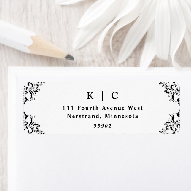 Elegant Black & White Wedding Return Address Label (Insitu)