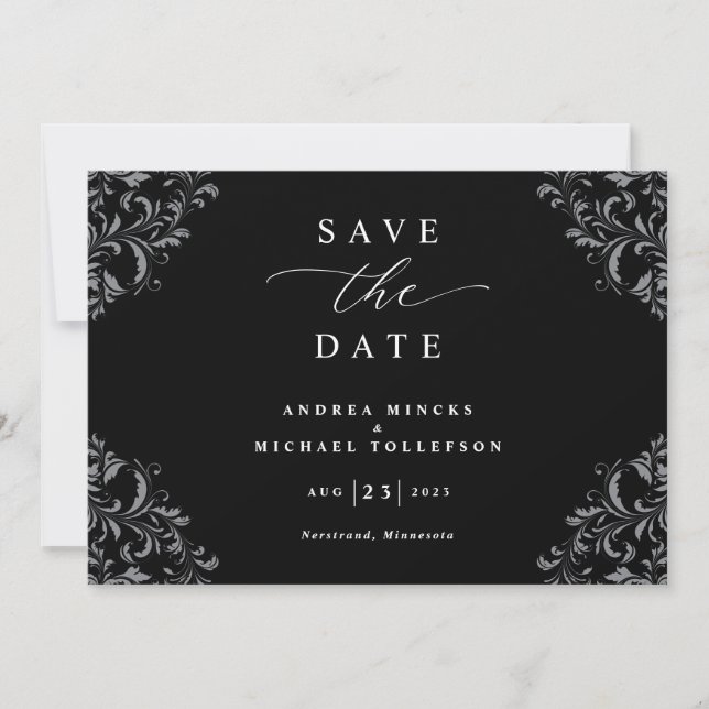 Elegant Black & White Wedding Save The Date (Front)