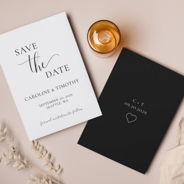 Elegant Black White Wedding Save The Date Card (Creator Uploaded)