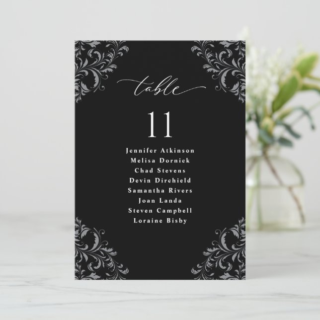 Elegant Black & White Wedding Seating Chart Cards (Standing Front)