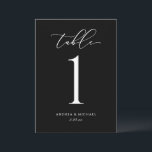 Elegant Black & White Wedding Table Number<br><div class="desc">Elegant Black & White Wedding Table Numbers (White on Black): These wedding table numbers feature elegant calligraphy for luxurious look. Change your names and wedding or event date at the bottom. What you change on one side will automatically change on the other.</div>