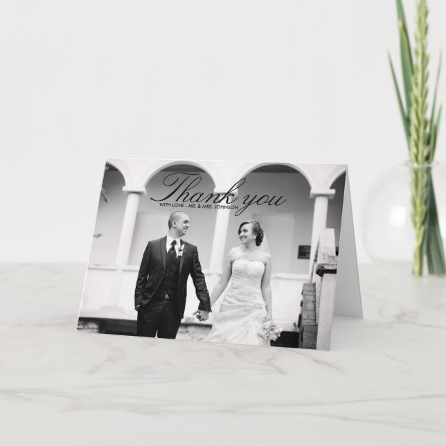 Elegant Black & White Wedding Thank You Card (Front)