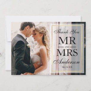Elegant Black & White Wedding Thank You Photo GF