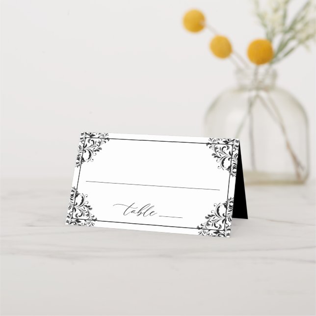 Elegant Black & White Wedding Vintage Classic Place Card (Front)