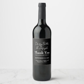Elegant Black & White Wedding Wine Label