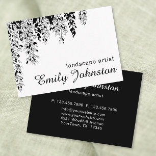 Elegant Black White Weeping Birch Branch Botanical Business Card