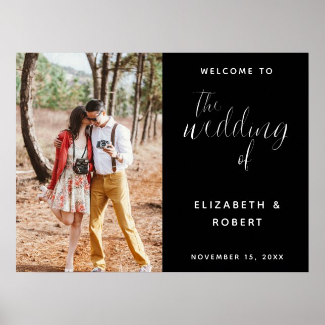 Elegant Black & White Welcome Wedding Photo Chic Poster (Front)