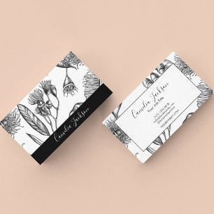 Elegant Black & White Wildflowers Typography Font Business Card