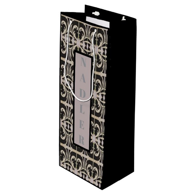Elegant Black-White Wine Gift Bag (Front Angled)