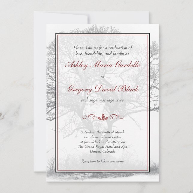 Elegant Black White Winter Tree Wedding Invitation (Front)