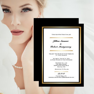 Elegant Black & White With Gold Wedding Invitation