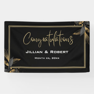 Elegant Black & White, With Gold Wedding Reception Banner