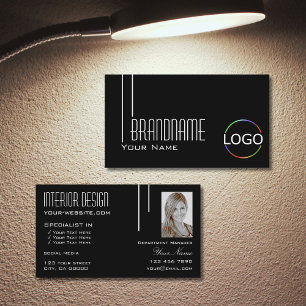 Elegant Black White with Logo & Photo Professional Business Card