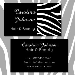 Elegant black white zebra hair & beauty business card