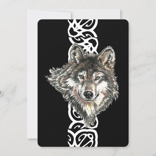 Elegant Black Wild Wolf Birthday Invite (Front)