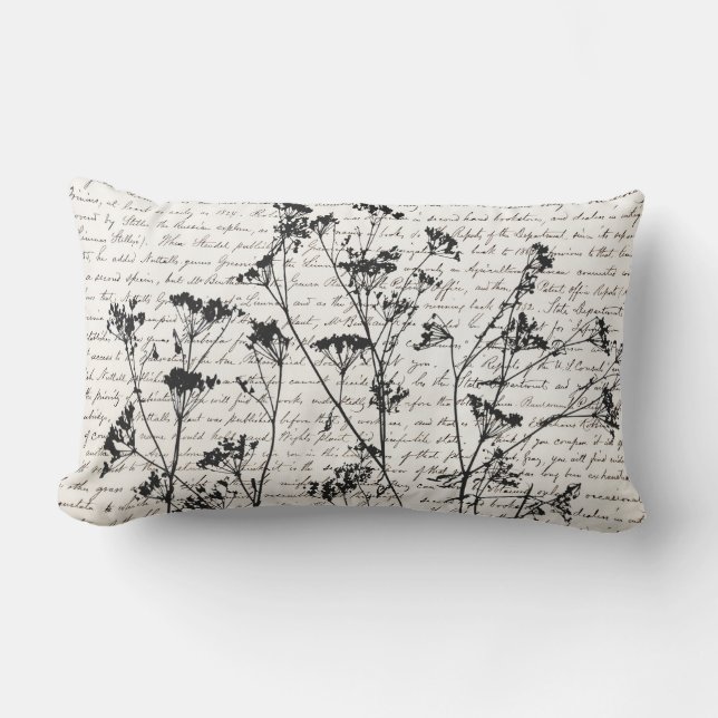 Elegant Black Wildflower Silhouettes Script  Lumbar Cushion (Front)