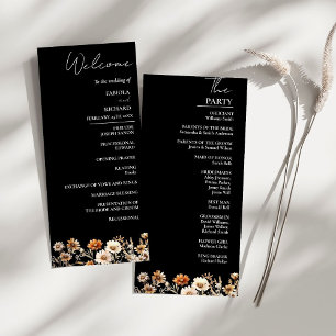 Elegant Black Wildflower Wedding Program Card
