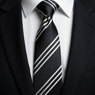 Elegant Black with 3 White Lines Tie