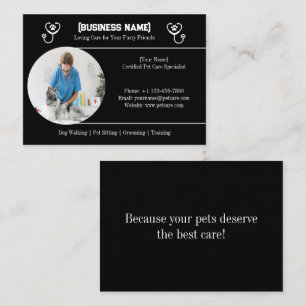 Elegant Black with Customisable Photo Pet Care Business Card