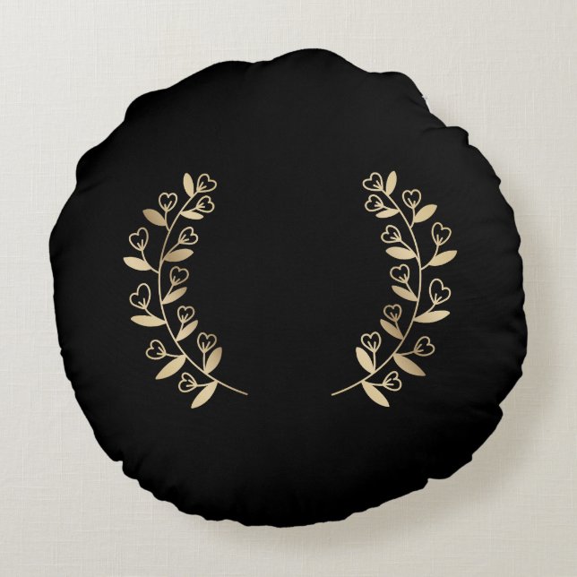 Elegant black with Faux Gold Trim Round Cushion (Back)