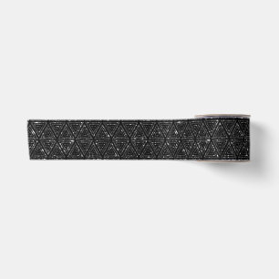 Elegant Black With Glitter Look Triangle Print Satin Ribbon