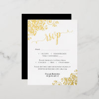 Elegant Black with Gold Foil Wedding RSVP Card