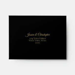 Elegant Black with Gold Lace Wedding RSVP Envelope
