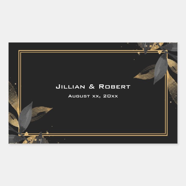 Elegant Black With Gold Wedding  Rectangular Sticker (Front)