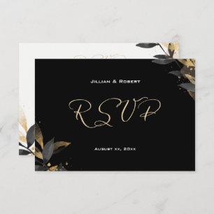 Elegant Black With Gold Wedding RSVP Card