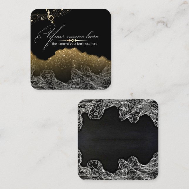elegant black with musical notes square business card (Front/Back)