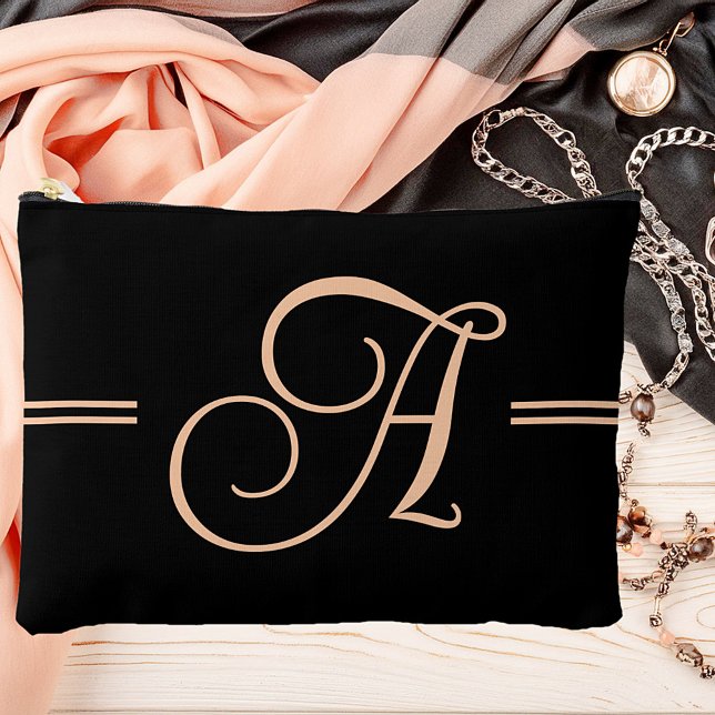 Elegant black with peach monogram accessory pouch (Creator Uploaded)