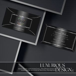 Elegant Black with Silver Decoration and Logo Cool Business Card