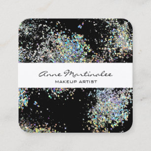 Elegant Black with Silver Faux Glitter Square Business Card