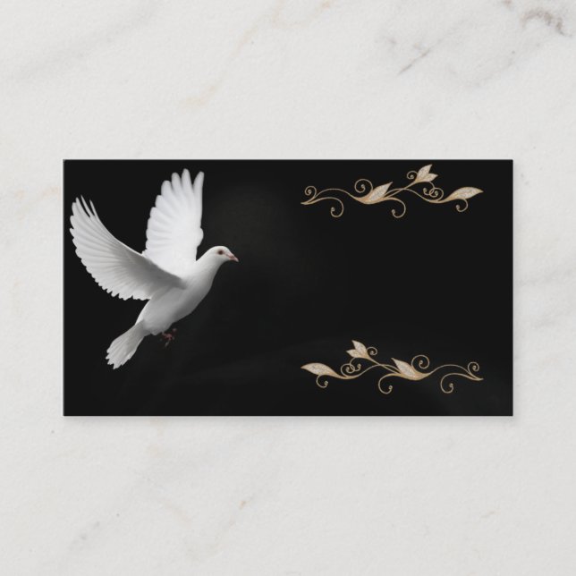 Elegant Black With White Dove- Business Card (Front)