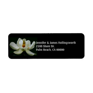 Elegant Black With White Magnolia Custom Return Address Label