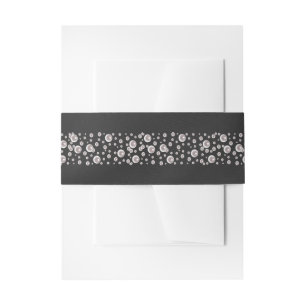 Elegant Black with White Pearls Wedding Invitation Belly Band